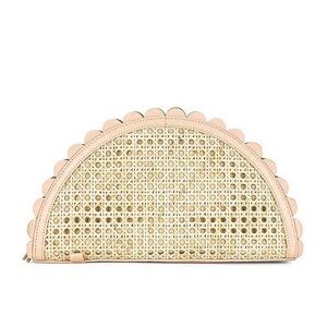 NWT Cleobella Hallie Rattan Straw Scalloped Leather Clutch Bag Tan